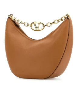 Women's Camel Leather Medium Hobo Vlogo Moon Handbag Almondbeige Borse A Mano