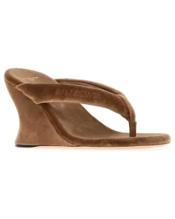 Women's Camel Velvet Thong Wedge Hazelnut Sandali Sandal Beige