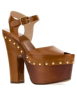 Women's Caramel Leather Meret Clogs Honeybrown Scarpe Con Tacco High Heel Shoes