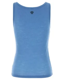 Women's Cerulean Blue Wool Tank Top Sky Exterior: Virgin Maglie Sweater
