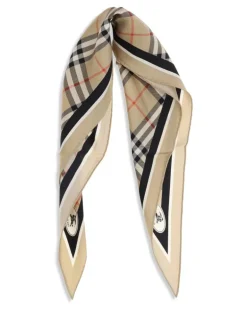 Women's Check Silk Scarf With Knight Stamp Sand Scarfs Beige