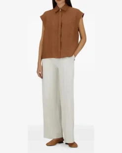 Women's Concealed-Fastening Sleeveless Shirt Ss26 W Tan