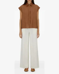 Women's Concealed-Fastening Sleeveless Shirt Ss26 W Tan
