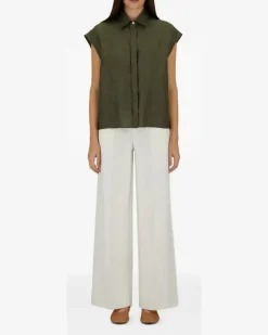 Women's Concealed-Fastening Sleeveless Shirt Ss26 W Green