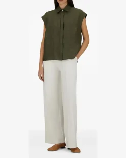 Women's Concealed-Fastening Sleeveless Shirt Ss26 W Green