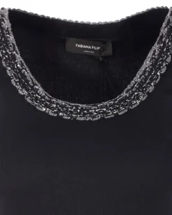 Women's Crew-Neck Embellished-Trim Tank Top Ss26 W Black
