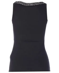 Women's Crew-Neck Embellished-Trim Tank Top Ss26 W Black