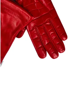 Women's Croc Embossed Logo Leather Gloves Red