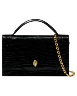 Women's Crocodile-Embossed Calfskin Top Handle Bag Black