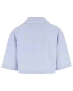 Women's Cropped Pyjama Shirt Blue Cotton