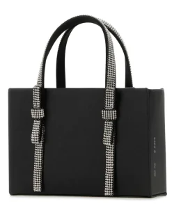 Women's Crystal-Embellished Handles Top Handle Bag Black Lamb