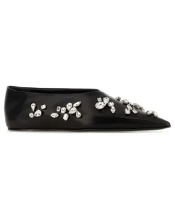 Women's Crystal-Embellished Leather Flat Black Caprina