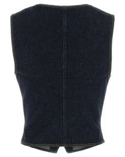 Women's Denim Vest Rinse Exterior: Cotton Giacche E Gilet Jacket Blue