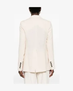 Women's Double-Breasted Linen Blazer Beige Ss24 W