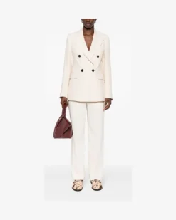Women's Double-Breasted Linen Blazer Beige Ss24 W