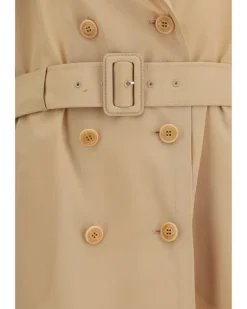 Women's Double-Breasted Trench Georgette Bonded With Silk Chiffon Toasted Almond Polyester Coats Beige