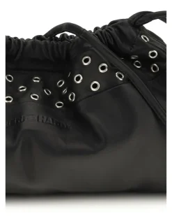 Women's Double Clutch With Eyelets Lamb Black Calf Leather Bos Taurus Clutches