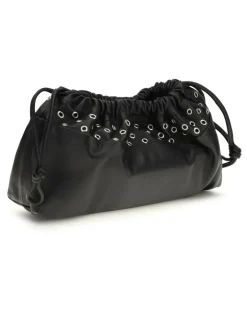 Women's Double Clutch With Eyelets Lamb Black Calf Leather Bos Taurus Clutches