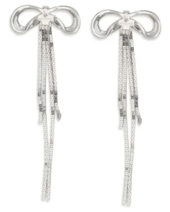 Women's Double Crystal Bow Earrings Silver Brass