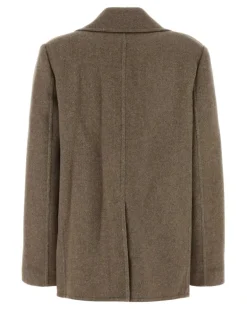 Women's Dove Grey Wool Blend Coat Beige Shell : Cappotti