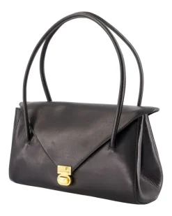 Women's East West Shoulder Bag - Leather Black Calfskin Shoulder-Hobo-Bags