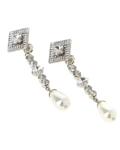 Women's Embellished Metal Earrings Crysilver Brass Glass