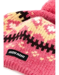 Women's Embroidered Wool Beanie Pink Virgin