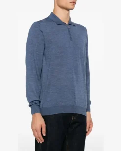 Women's Fine-Knit Polo Shirt Aw24 M Blue