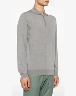 Women's Fine-Knit Polo Shirt Aw24 M Grey