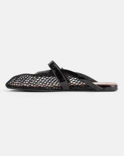 Women's Flat Black Mesh Mules Sandal