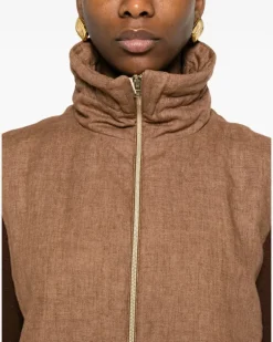 Women's Funnel-Neck Zip Gilet Ss26 W Tan