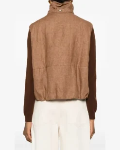 Women's Funnel-Neck Zip Gilet Ss26 W Tan