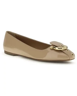 Women's Gancini Ballerinas Pain Amaretti Calf Leather Bos Taurus Flat Shoes Beige