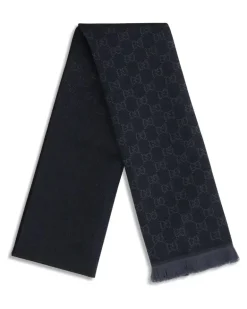 Women's Gg Supreme Embroidered Wool Scarf Black-Light Grey Ovis Aries Black/light Scarfs