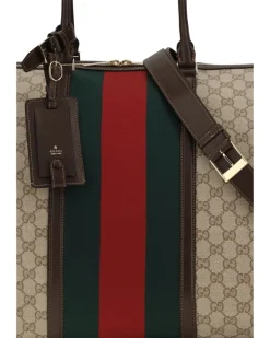 Women's Gg Travel Bag Web Stripe Vin.san.br-Dk.br-Vrv Cotton; Linen; Polyurethane Vin.san.br/dk.br/vrv Suitcases Beige