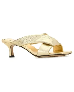 Women's Gold Leather Niva Mules Medallion Sandali Sandal