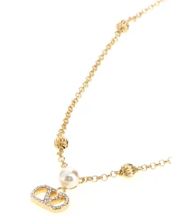 Women's Gold Metal Vlogo Signature Necklace Orocreamcrystal Brass Necklaces