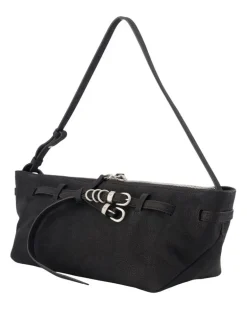 Women's Grandma Used Sling Shoulder Bag - Margesherwood Leather Black Cowhide Shoulder-Hobo-Bags