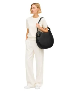 Women's Hobo Bag Black Calf Leather - Handbags
