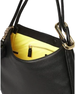 Women's Hobo Bag Black Calf Leather - Handbags