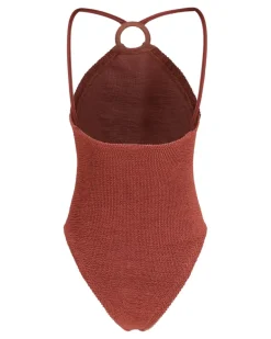 Women's Jasmine Swimsuit With Tonal Hoop Metallicrosewood Polyamide; Elastane Swimwear Sea Clothing Red