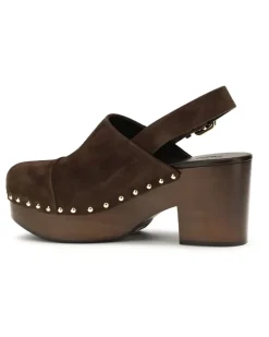 Women's Jeannette Wedge Clogs Glossy Calfskin Chocolate Brown Calf Leather Bos Taurus Sandal