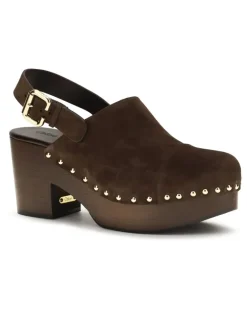 Women's Jeannette Wedge Clogs Glossy Calfskin Chocolate Brown Calf Leather Bos Taurus Sandal