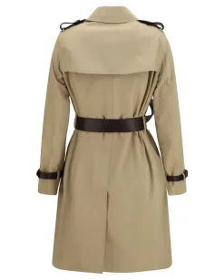 Women's Kensington Midi Leather Trench Honey Cotton Coat Beige