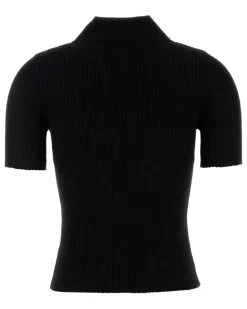 Women's Knit Polo Shirt Black Viscose Polyester