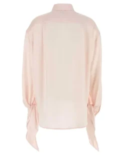 Women's Knotted Cuff Shirt Pink Silk