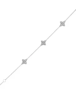 Women's 18kt White Gold Princess Flower Diamond Bracelet Continuty Silver