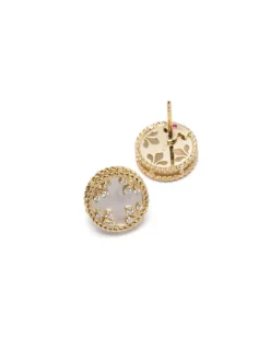 Women's 18kt Yellow Gold Venetian Medallons Diamond And Pearl Earrings Ss25 W