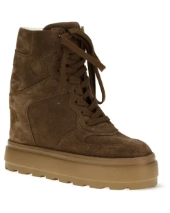 Women's Lace-Up Wedge Sneakers Bruciato Sole: Rubber; Suede Brown