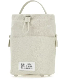 Women's Leather And Canvas Mini Bucket Bag Beige Bovine